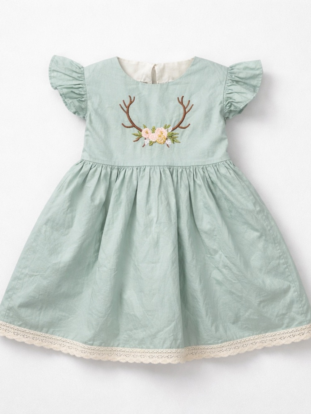 Royal Roe sage green floral and antler embroidered dress size 3T